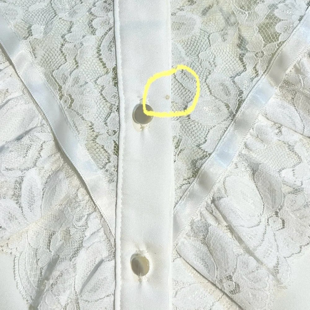 VINTAGE lace ruffle fancy blouse button down Victorian high neck ribbon bow 80s - Picture 14 of 14